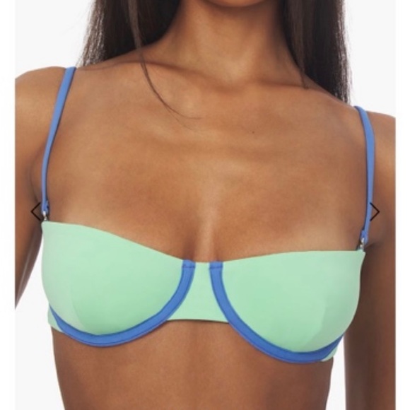 WeWoreWhat Balconette bikini top in mint green and blue jean - Picture 1 of 5